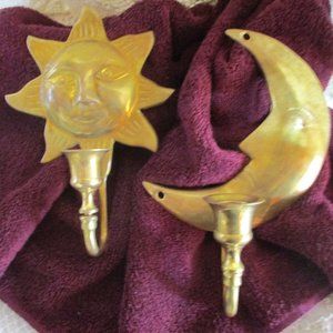 Solid Brass Moon and Sun Hanging Candle Holders